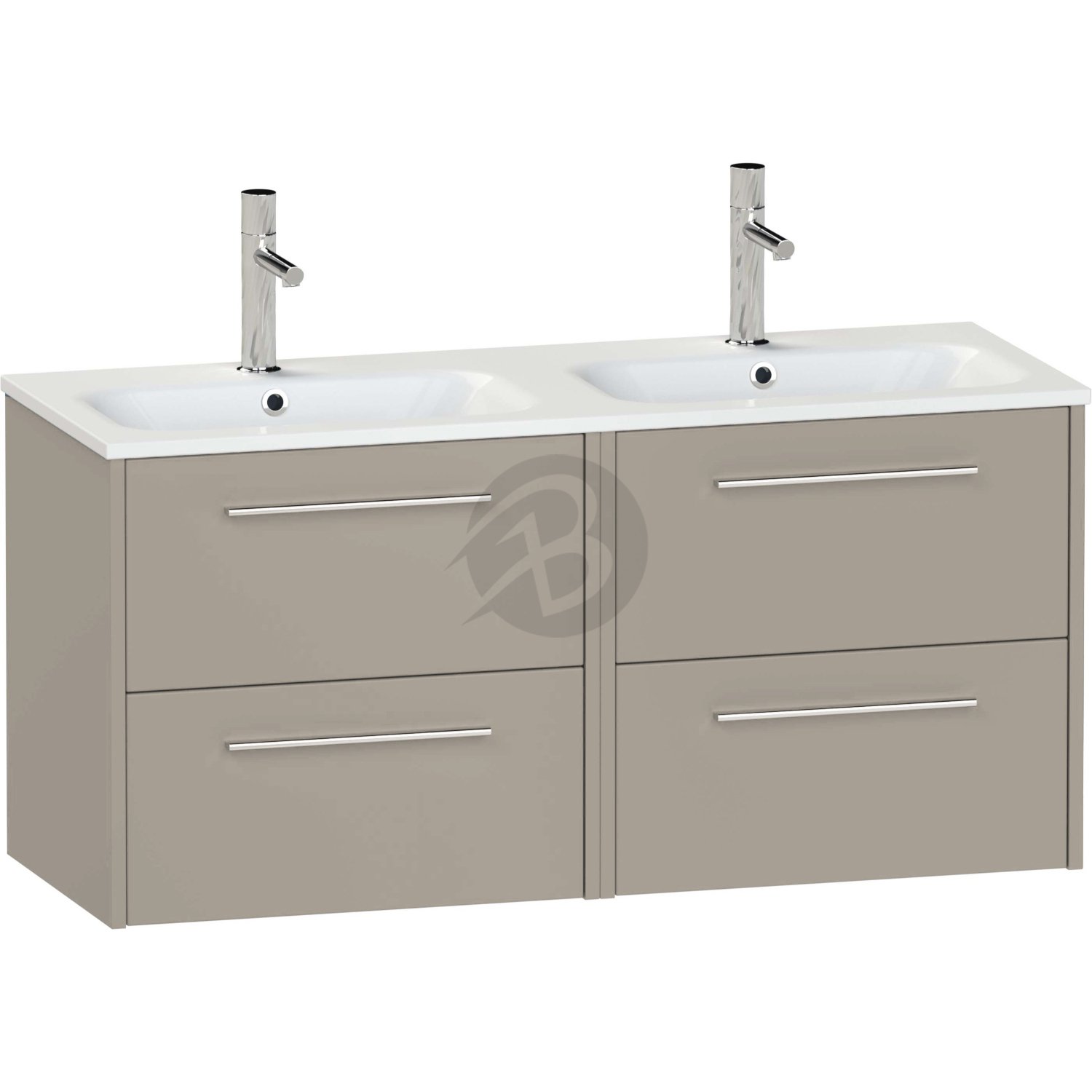 Calypso Brecon 4 Drawer Wall Hung Vanity Unit With Orani Cast Gloss White Double Basin – 1200mm Wide – 1 TH - Basalt Mist