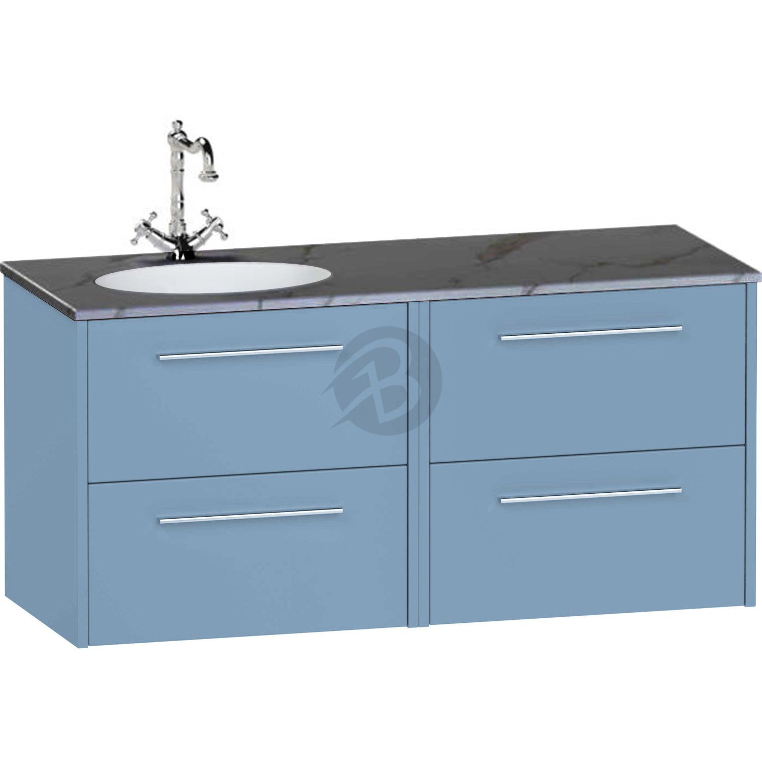 Calypso Brecon 4 Drawer Wall Hung Vanity Unit With Calypstone Aura Storm Grey Basin – 1200mm Wide – No TH – LH - Dusky Blue