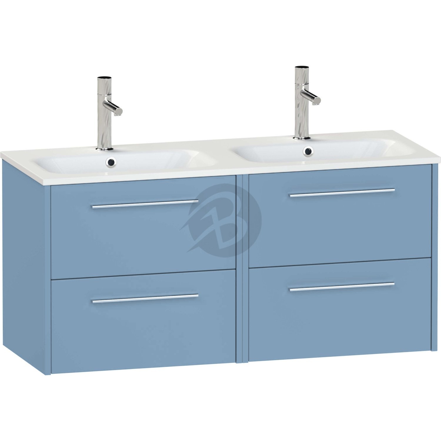 Calypso Brecon 4 Drawer Wall Hung Vanity Unit With Orani Cast Gloss White Double Basin – 1200mm Wide – 1 TH - Dusky Blue