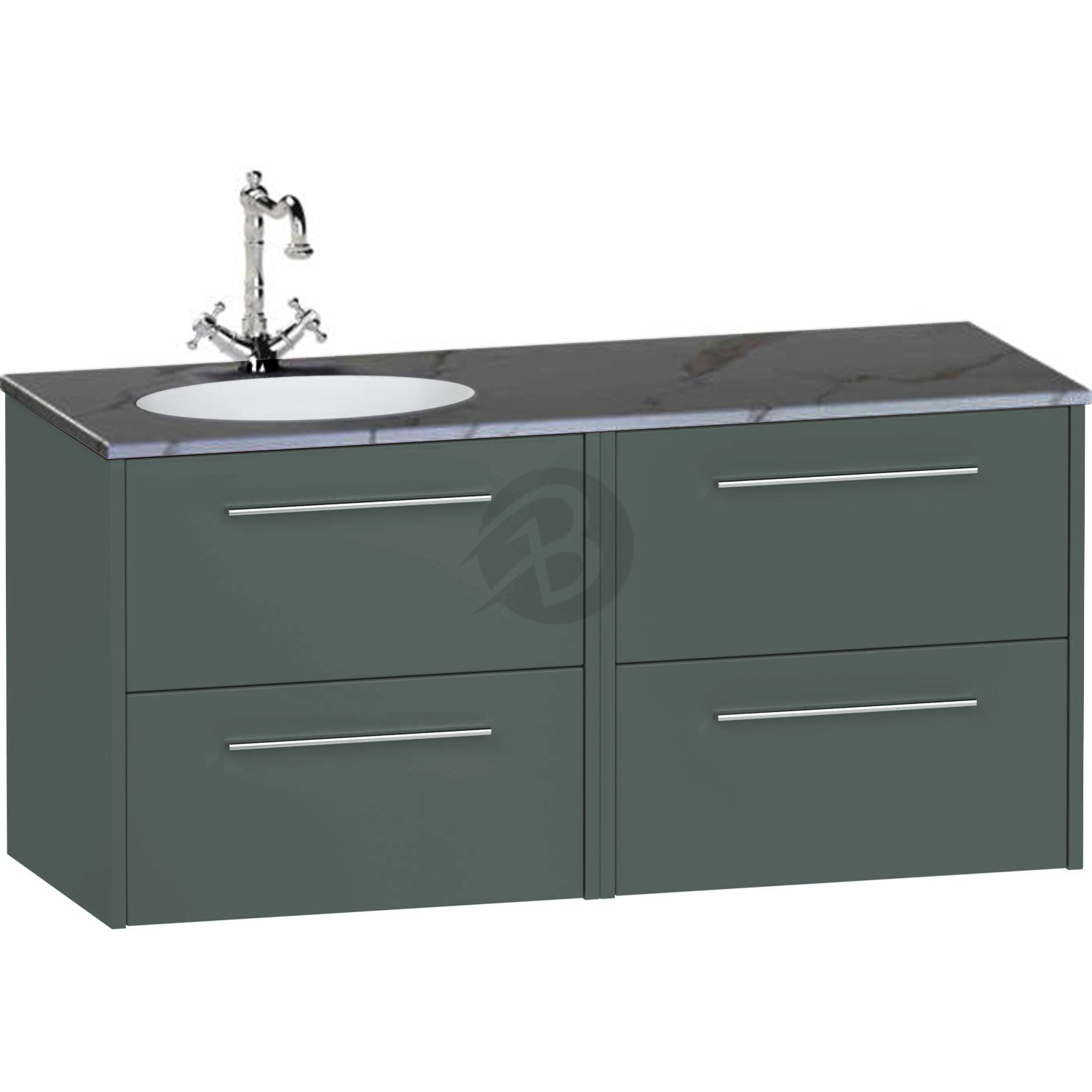 Calypso Brecon 4 Drawer Wall Hung Vanity Unit With Calypstone Aura Storm Grey Basin – 1200mm Wide – No TH – LH - Hunter Green