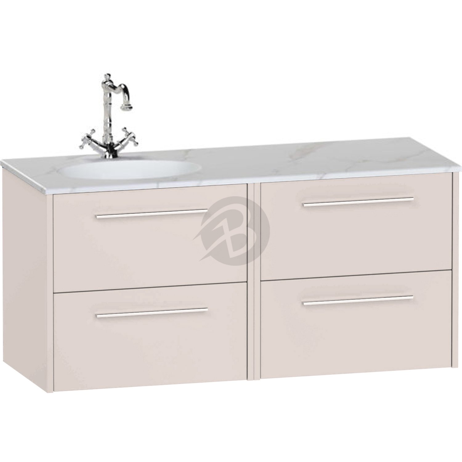 Calypso Brecon 4 Drawer Wall Hung Vanity Unit With Calypstone Aura Cirrus White Basin – 1200mm Wide – No TH – LH - Stone Gloss