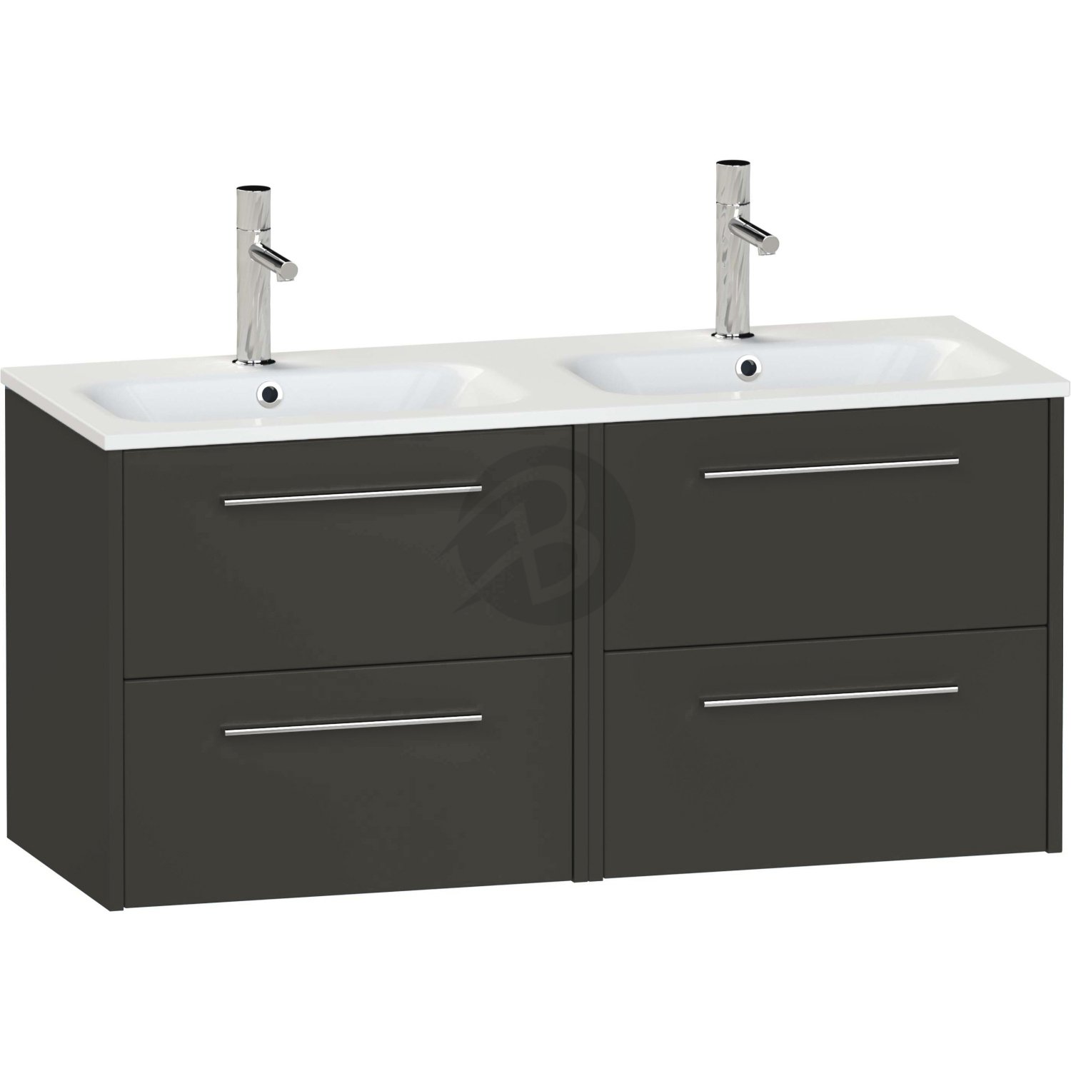 Calypso Brecon 4 Drawer Wall Hung Vanity Unit With Orani Cast Gloss White Double Basin – 1200mm Wide – 1 TH - Soft Black