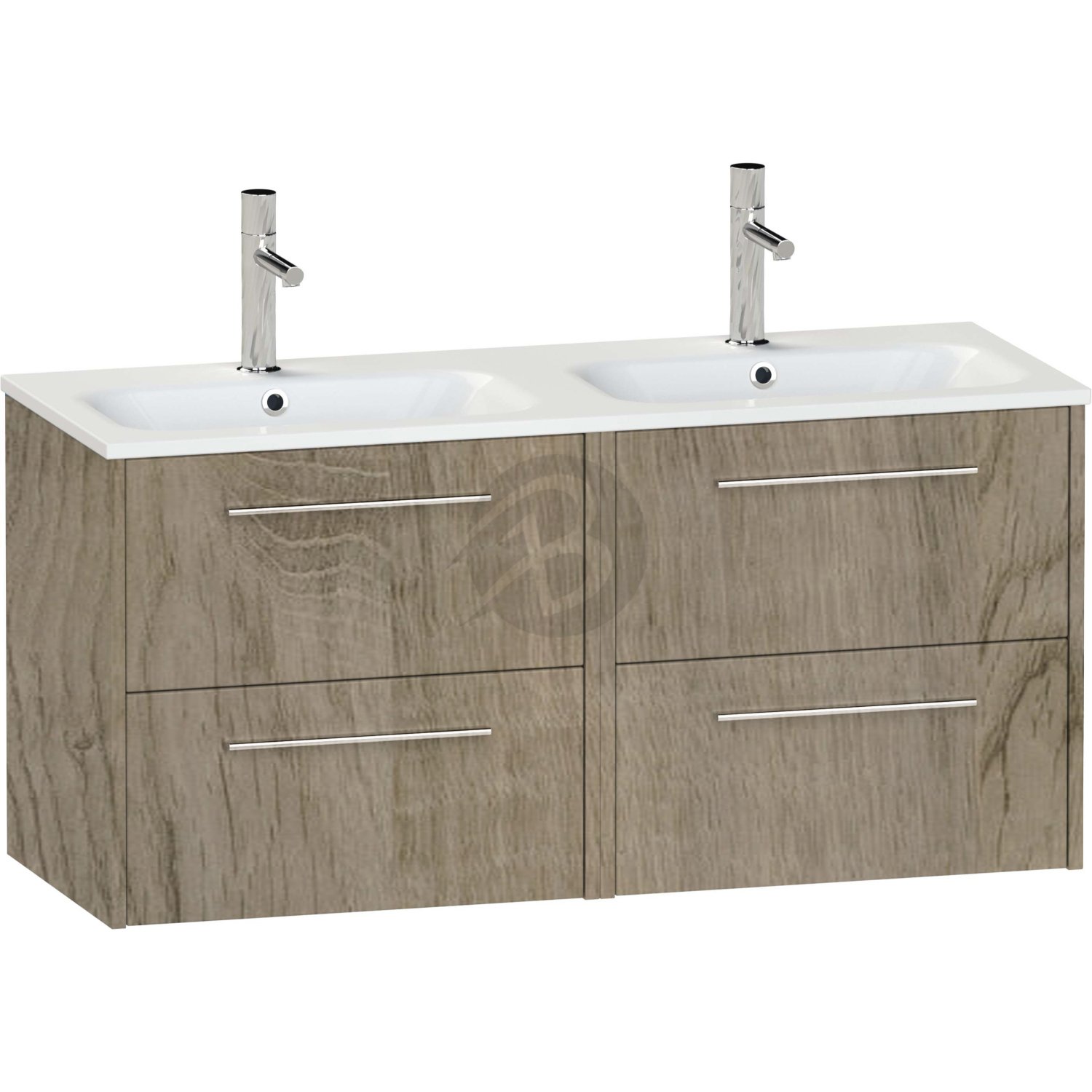 Calypso Brecon 4 Drawer Wall Hung Vanity Unit With Orani Cast Gloss White Double Basin – 1200mm Wide – 1 TH - Shorewood