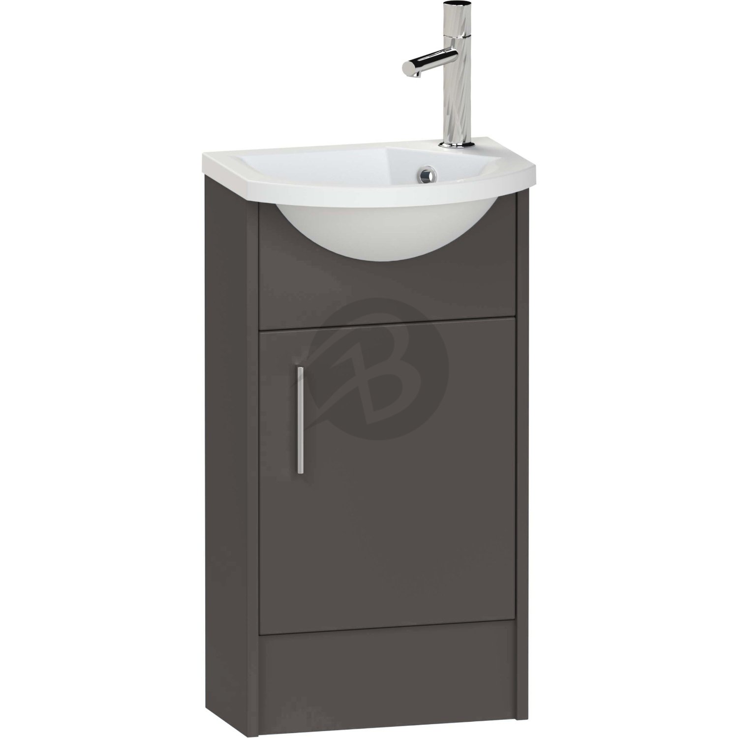 Calypso Brecon 1 Door Floor Standing Slimline Vanity Unit With Art Cast Marble White Basin – 450mm Wide – 1 TH – RH - Graphite Grey