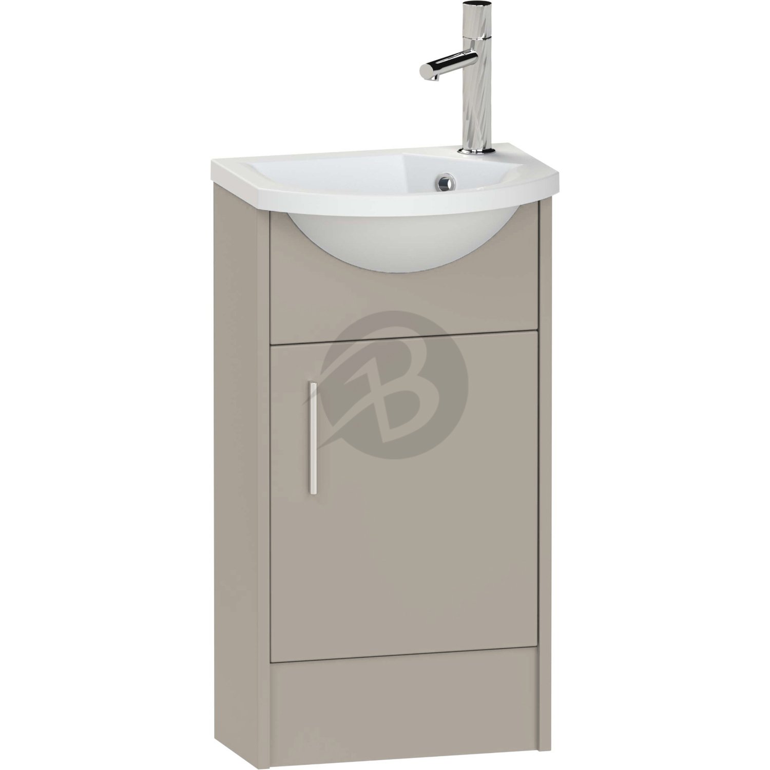 Calypso Brecon 1 Door Floor Standing Slimline Vanity Unit With Art Cast Marble White Basin – 450mm Wide – 1 TH – RH - Basalt Mist