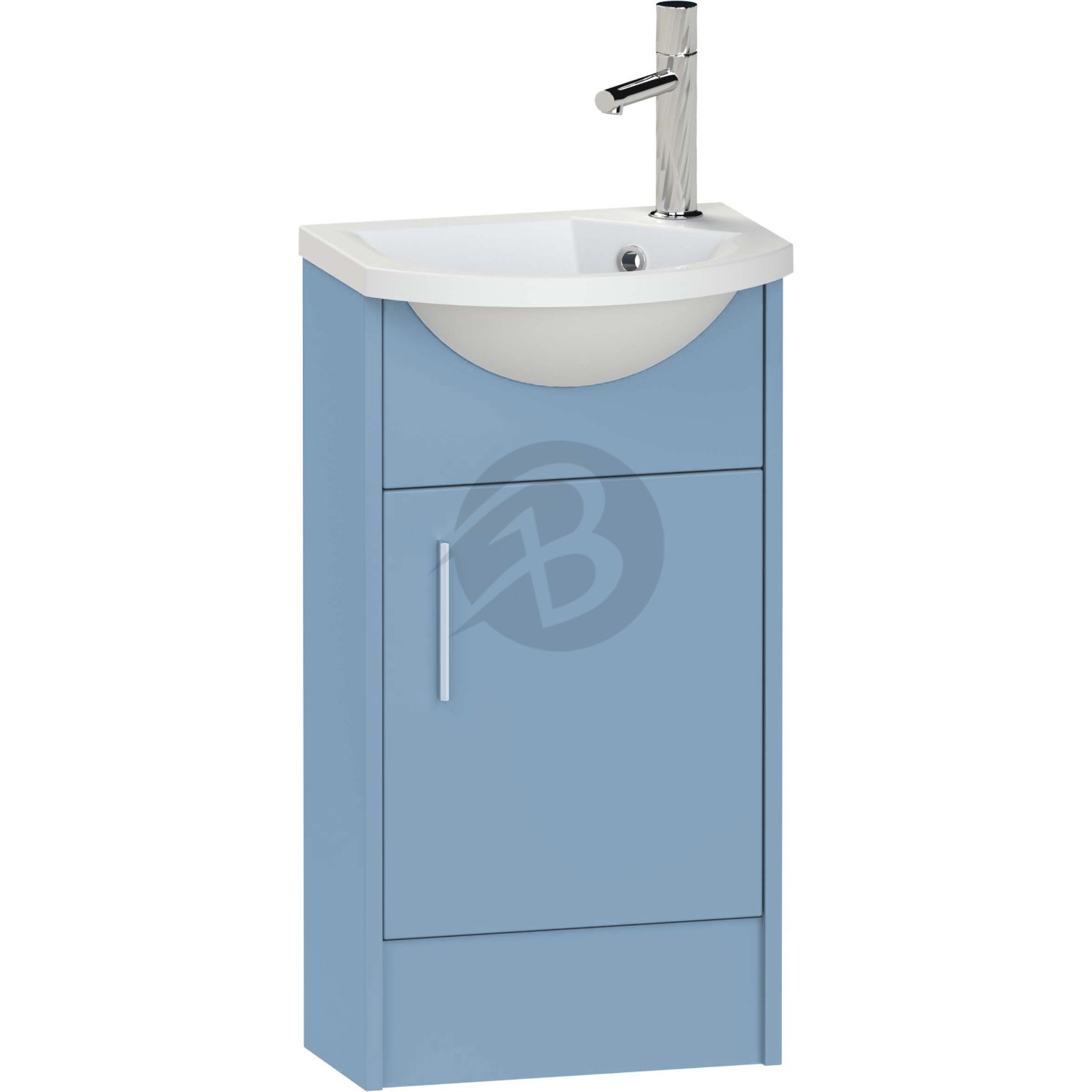 Calypso Brecon 1 Door Floor Standing Slimline Vanity Unit With Art Cast Marble White Basin – 450mm Wide – 1 TH – RH - Dusky Blue