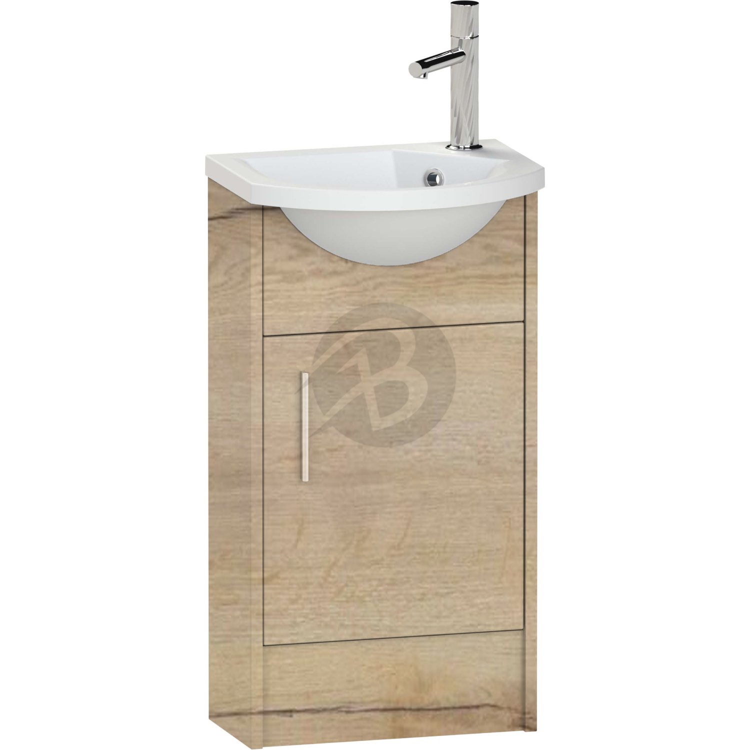 Calypso Brecon 1 Door Floor Standing Slimline Vanity Unit With Art Cast Marble White Basin – 450mm Wide – 1 TH – RH - Light English Oak