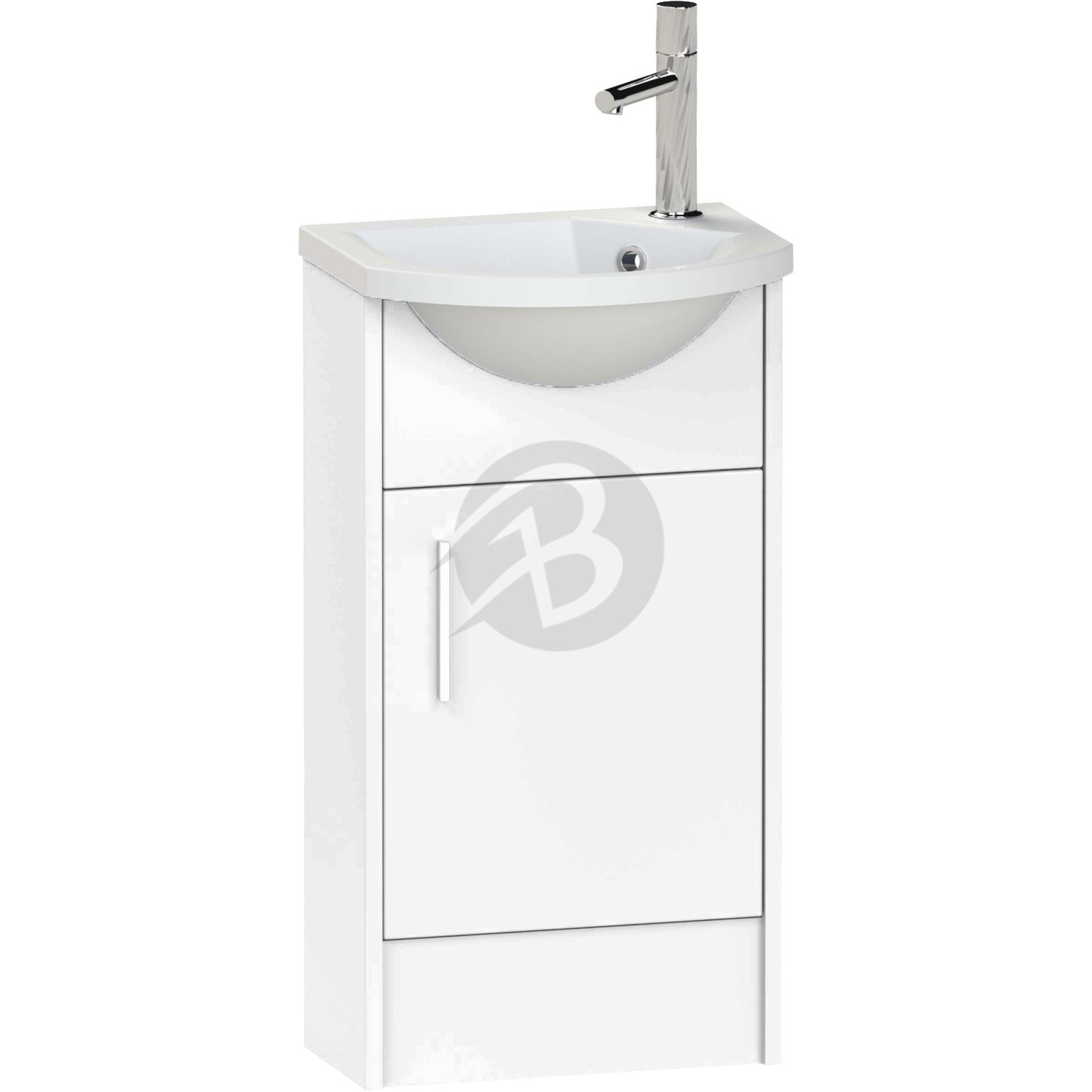 Calypso Brecon 1 Door Floor Standing Slimline Vanity Unit With Art Cast Marble White Basin – 450mm Wide – 1 TH – RH - High Gloss White