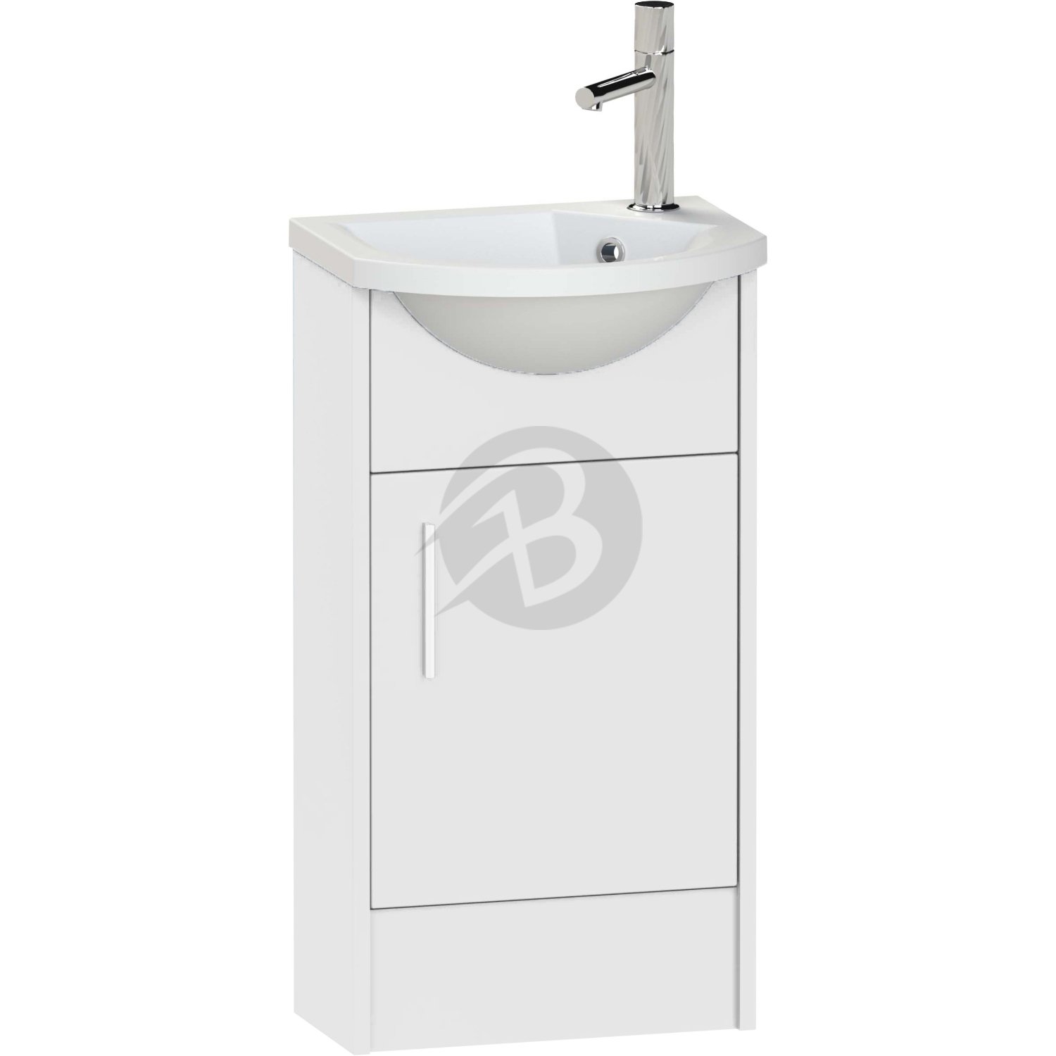 Calypso Brecon 1 Door Floor Standing Slimline Vanity Unit With Art Cast Marble White Basin – 450mm Wide – 1 TH – RH - Pebble