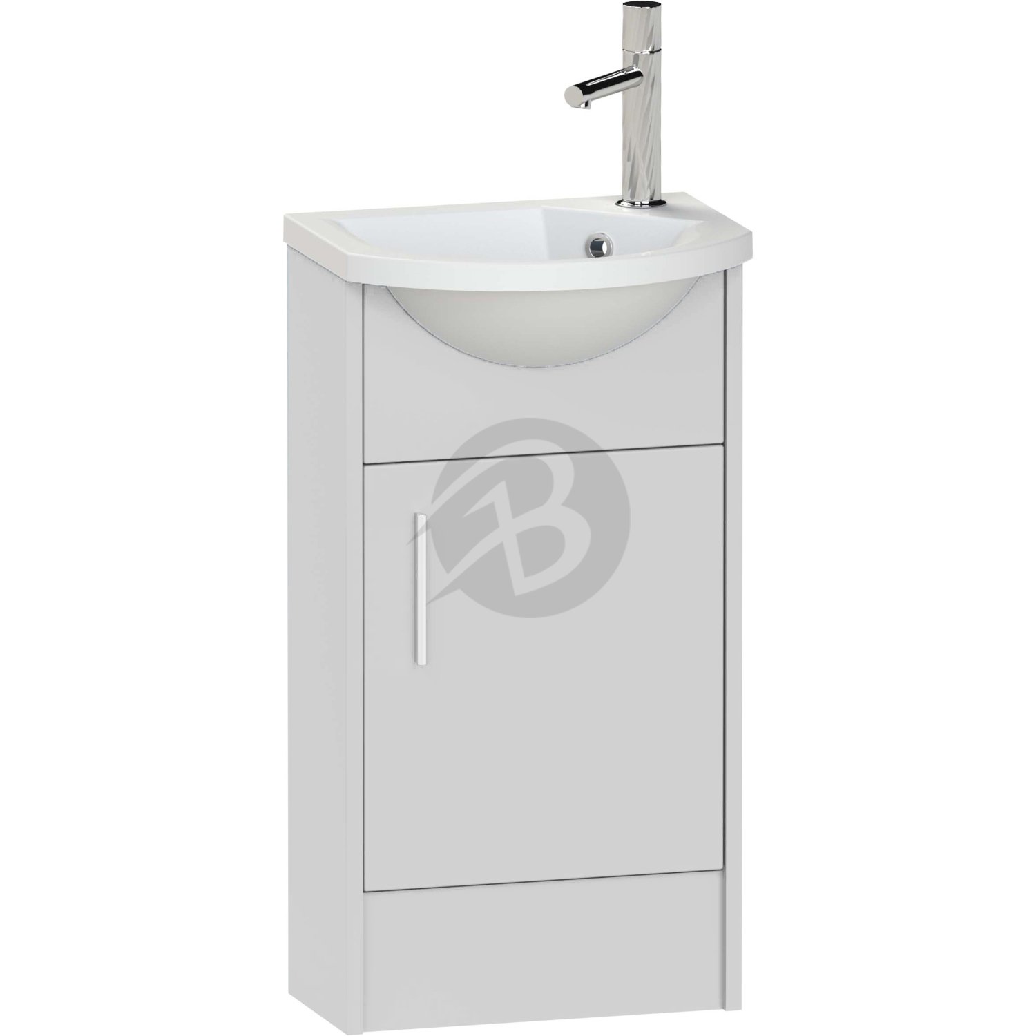 Calypso Brecon 1 Door Floor Standing Slimline Vanity Unit With Art Cast Marble White Basin – 450mm Wide – 1 TH – RH - Slate Mist