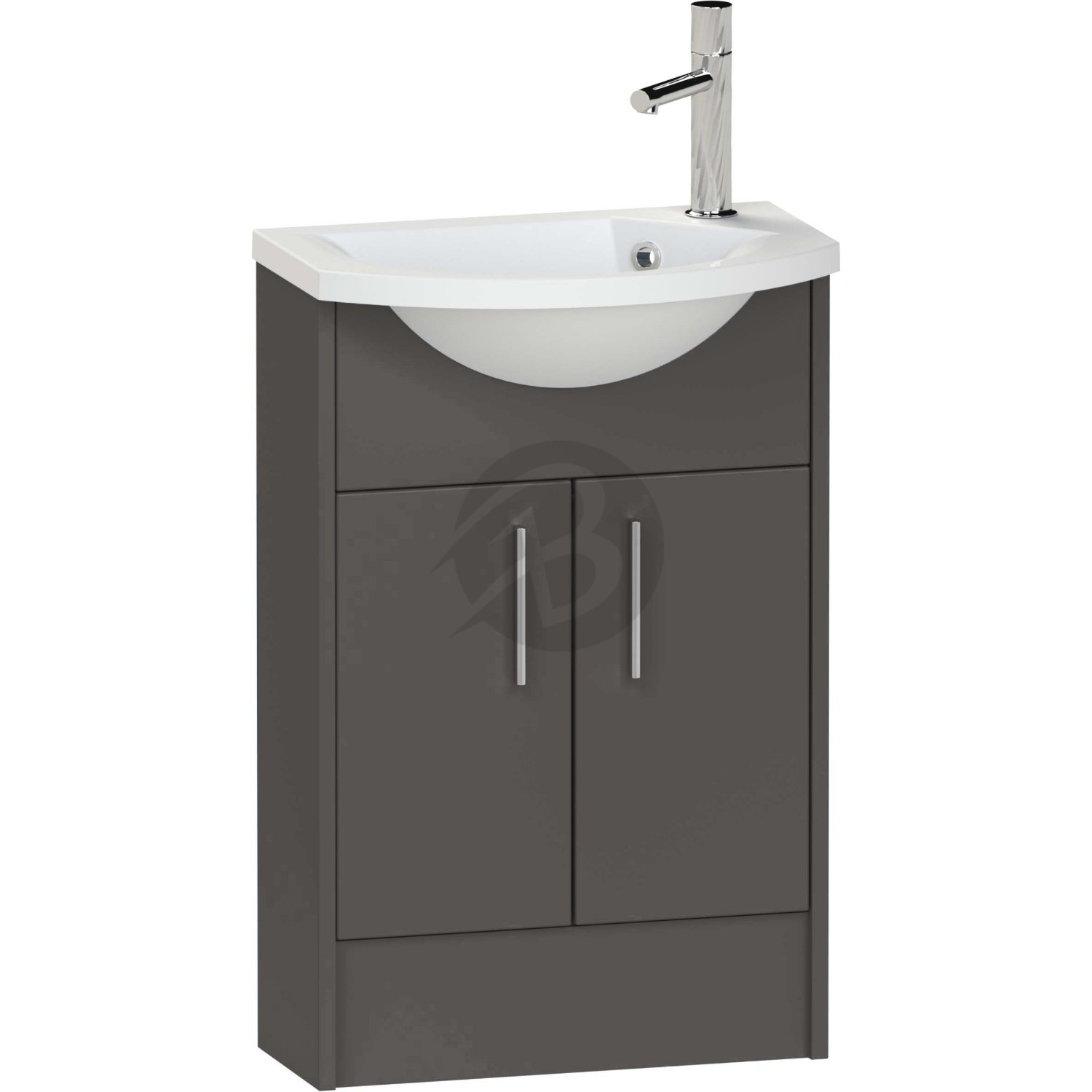 Calypso Brecon 2 Door Floor Standing Slimline Vanity Unit With Art Cast Marble White Basin – 550mm Wide – 1 TH – RH - Graphite Grey