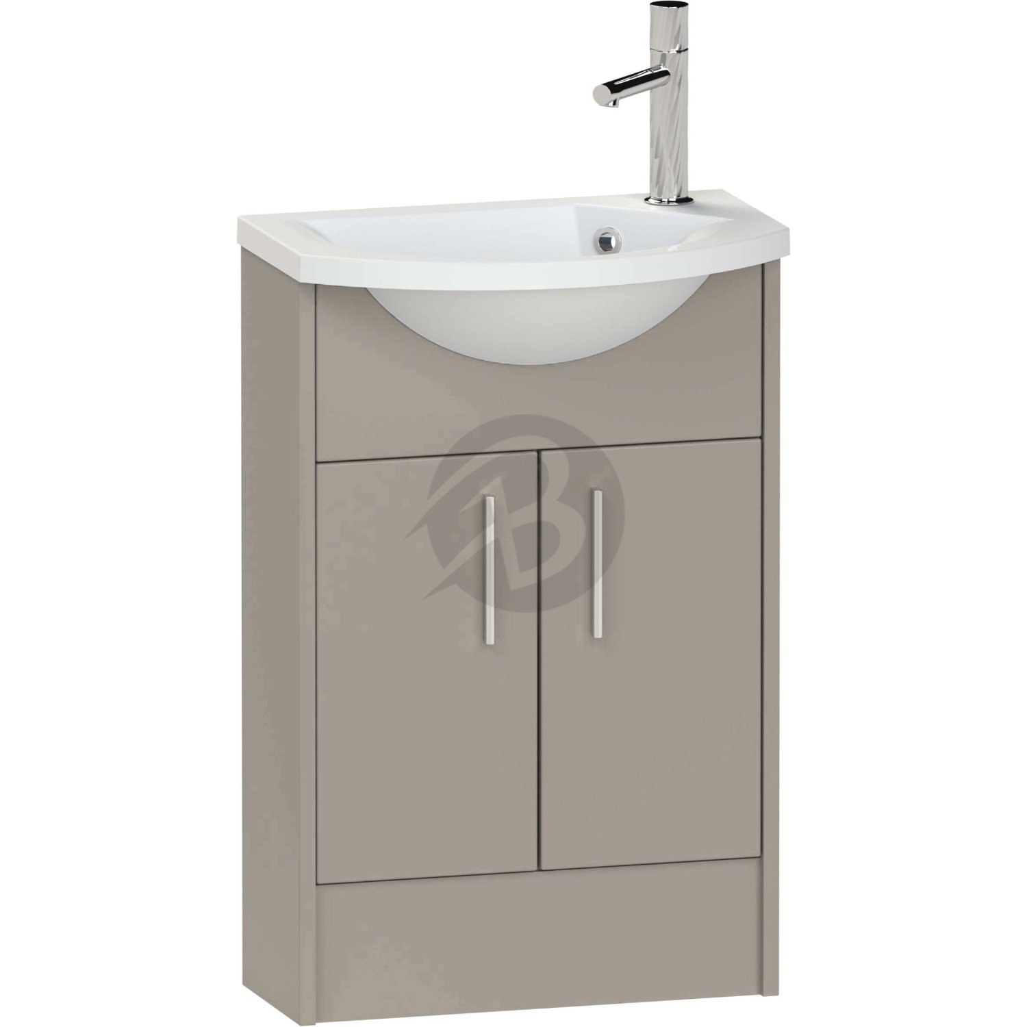 Calypso Brecon 2 Door Floor Standing Slimline Vanity Unit With Art Cast Marble White Basin – 550mm Wide – 1 TH – RH - Basalt Mist