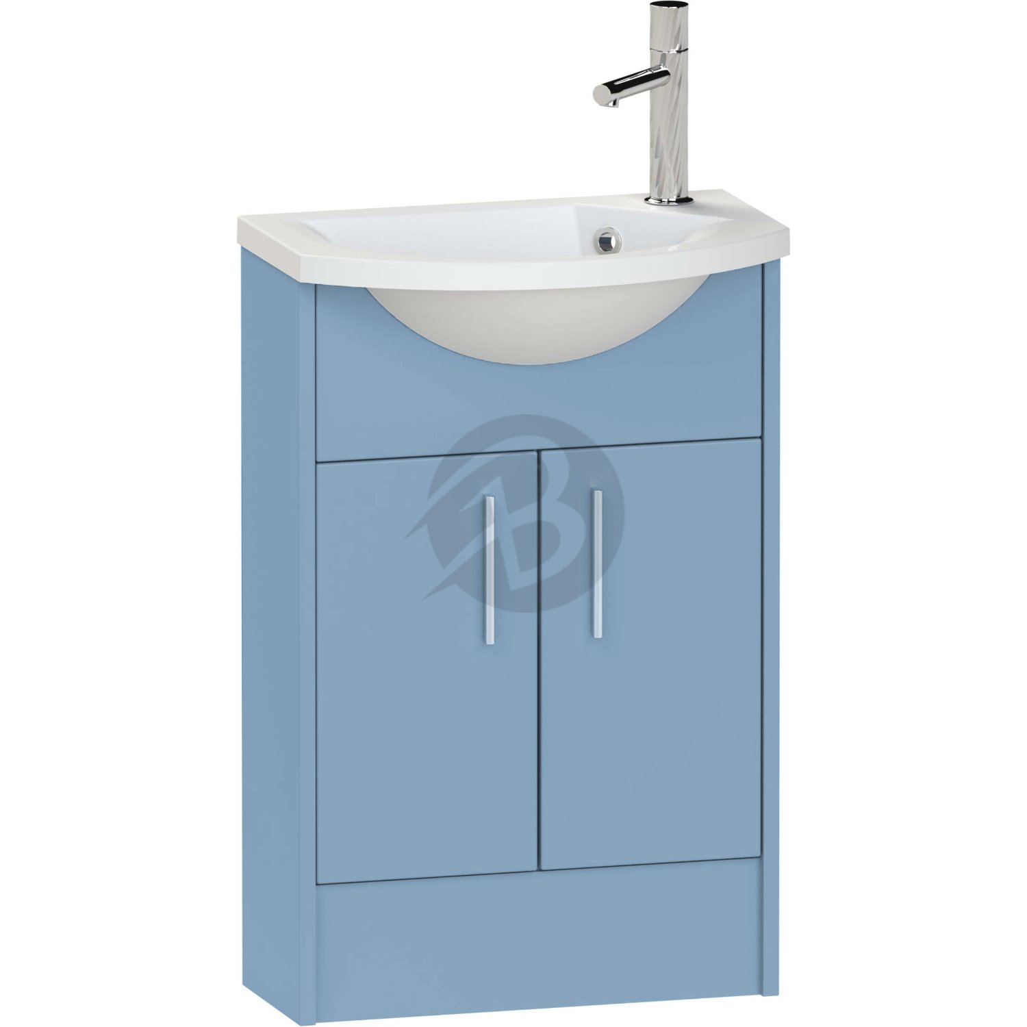 Calypso Brecon 2 Door Floor Standing Slimline Vanity Unit With Art Cast Marble White Basin – 550mm Wide – 1 TH – RH - Dusky Blue