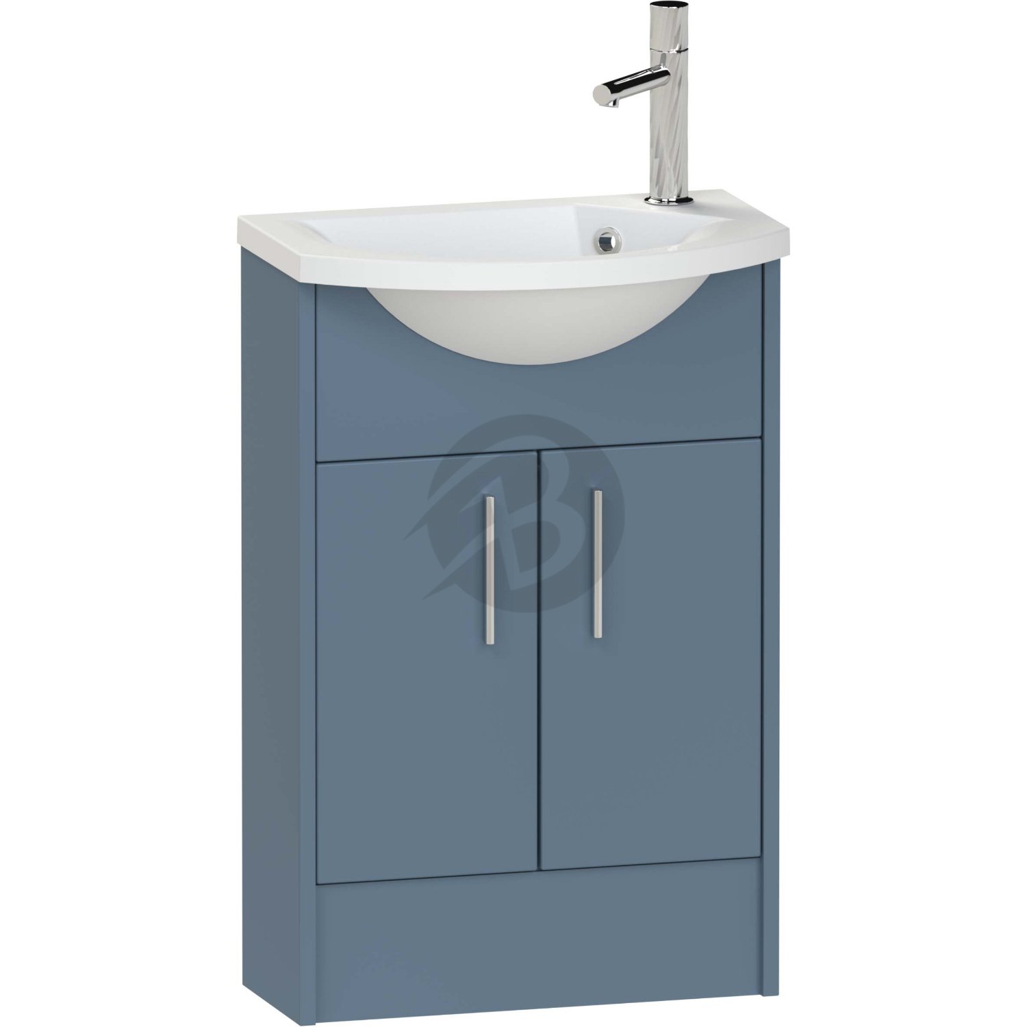 Calypso Brecon 2 Door Floor Standing Slimline Vanity Unit With Art Cast Marble White Basin – 550mm Wide – 1 TH – RH - Dark Sapphire