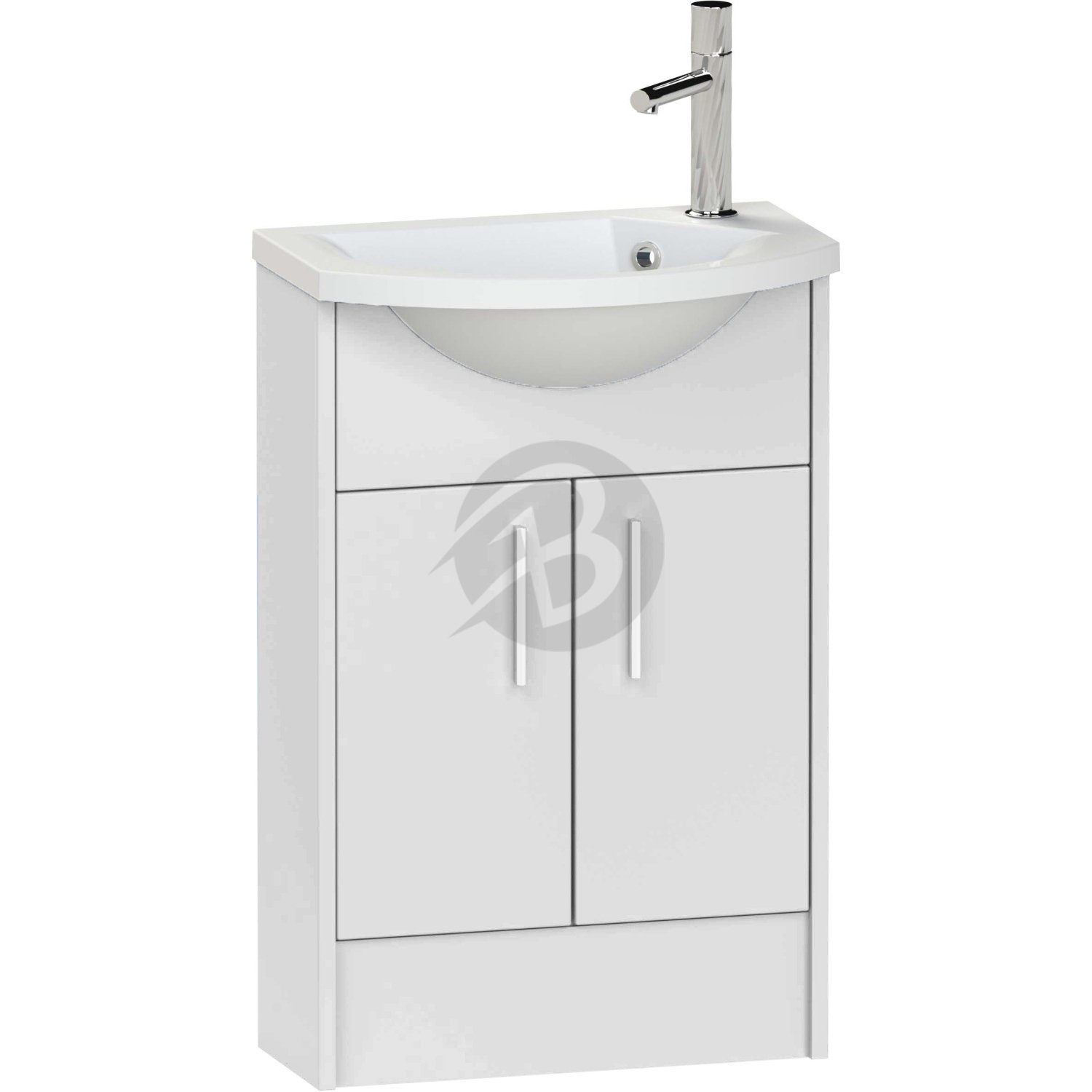 Calypso Brecon 2 Door Floor Standing Slimline Vanity Unit With Art Cast Marble White Basin – 550mm Wide – 1 TH – RH - Pebble