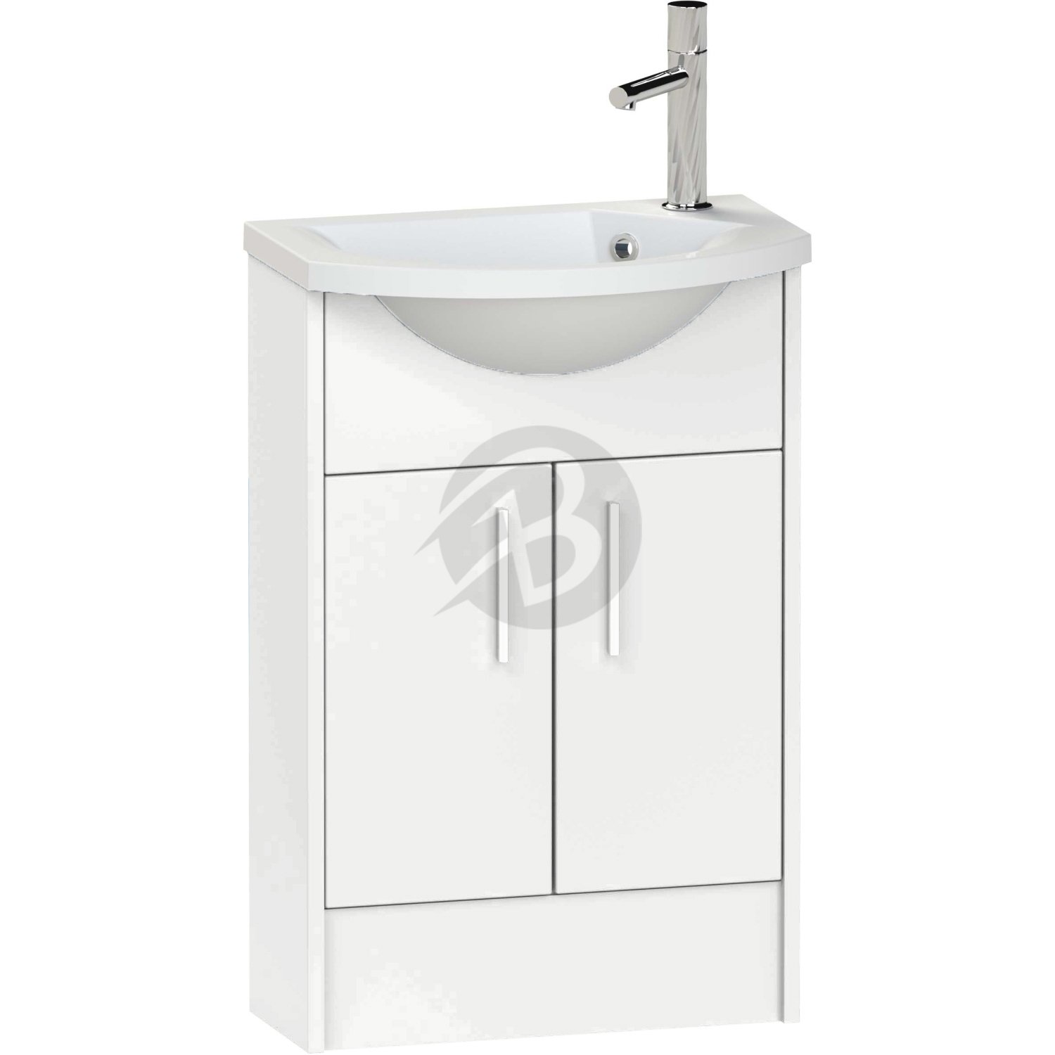 Calypso Brecon 2 Door Floor Standing Slimline Vanity Unit With Art Cast Marble White Basin – 550mm Wide – 1 TH – RH - Soft White