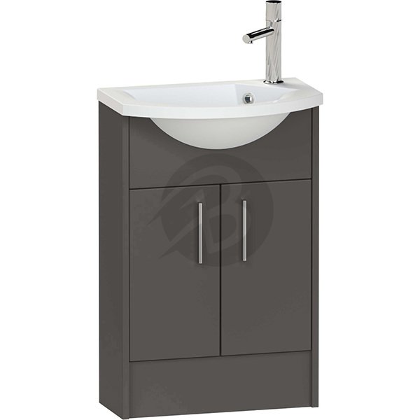 Calypso Brecon 2 Door Floor Standing Slimline Vanity Unit With Art Cast Marble White Basin – 650mm Wide – 1 TH – RH - Graphite Grey