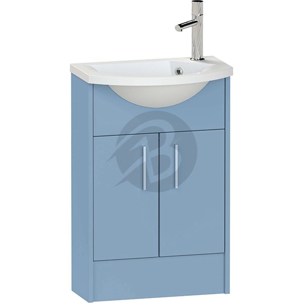 Calypso Brecon 2 Door Floor Standing Slimline Vanity Unit With Art Cast Marble White Basin – 650mm Wide – 1 TH – RH - Dusky Blue