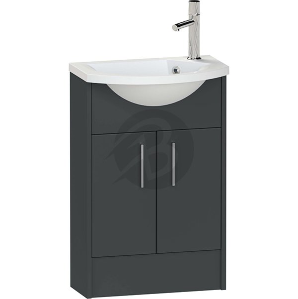 Calypso Brecon 2 Door Floor Standing Slimline Vanity Unit With Art Cast Marble White Basin – 650mm Wide – 1 TH – RH - Soft Graphite