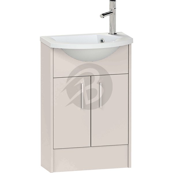 Calypso Brecon 2 Door Floor Standing Slimline Vanity Unit With Art Cast Marble White Basin – 650mm Wide – 1 TH – RH - Stone Gloss