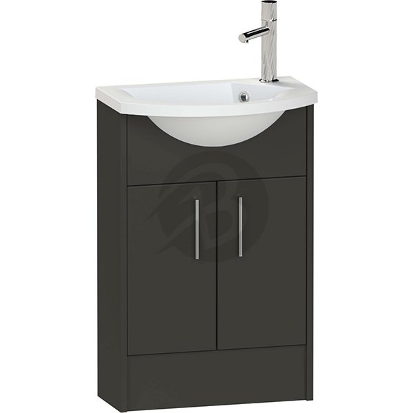 Calypso Brecon 2 Door Floor Standing Slimline Vanity Unit With Art Cast Marble White Basin – 650mm Wide – 1 TH – RH - Soft Black
