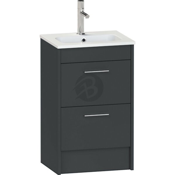 Calypso Brecon 2 Drawer Floor Standing Slim Vanity Unit With Idro Cast White Basin – 500mm Wide – 1 TH - Soft Graphite