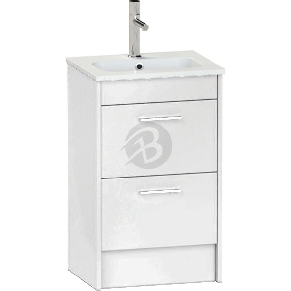 Calypso Brecon 2 Drawer Floor Standing Slim Vanity Unit With Idro Cast White Basin – 500mm Wide – 1 TH - High Gloss White