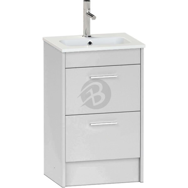 Calypso Brecon 2 Drawer Floor Standing Slim Vanity Unit With Idro Cast White Basin – 500mm Wide – 1 TH - Pebble