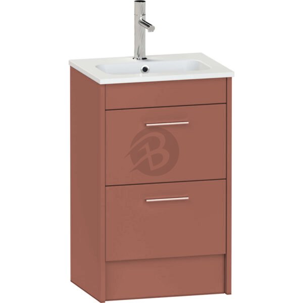 Calypso Brecon 2 Drawer Floor Standing Slim Vanity Unit With Idro Cast White Basin – 500mm Wide – 1 TH - Terracotta