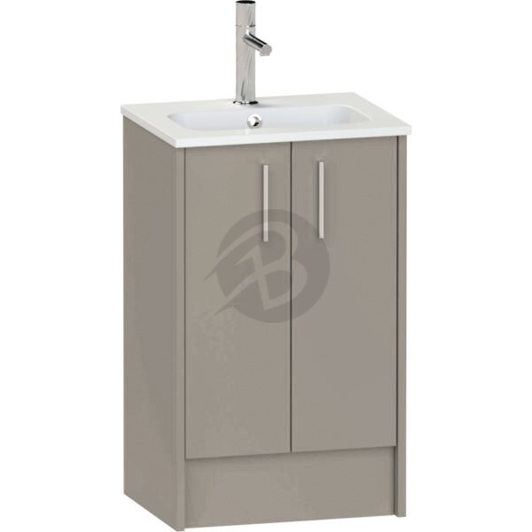Calypso Brecon 2 Door Floor Standing Slim Vanity Unit With Idro Cast White Basin – 500mm Wide – 1 TH - Basalt Mist