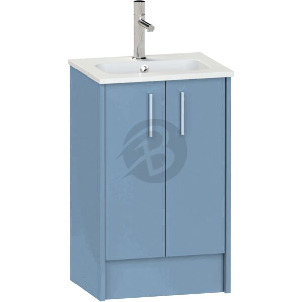 Calypso Brecon 2 Door Floor Standing Slim Vanity Unit With Idro Cast White Basin – 500mm Wide – 1 TH - Dusky Blue