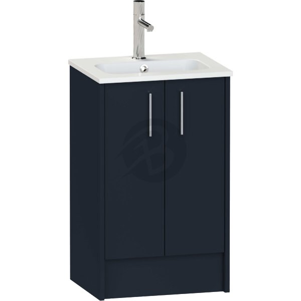 Calypso Brecon 2 Door Floor Standing Slim Vanity Unit With Idro Cast White Basin – 500mm Wide – 1 TH - Marine Blue