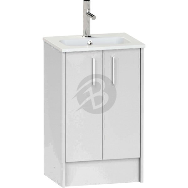 Calypso Brecon 2 Door Floor Standing Slim Vanity Unit With Idro Cast White Basin – 500mm Wide – 1 TH - Pebble