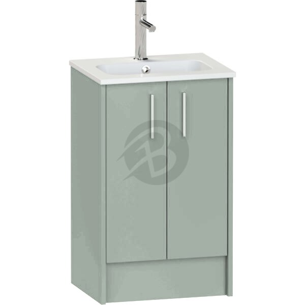 Calypso Brecon 2 Door Floor Standing Slim Vanity Unit With Idro Cast White Basin – 500mm Wide – 1 TH - Soft Green