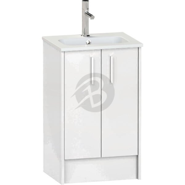 Calypso Brecon 2 Door Floor Standing Slim Vanity Unit With Idro Cast White Basin – 500mm Wide – 1 TH - Soft White