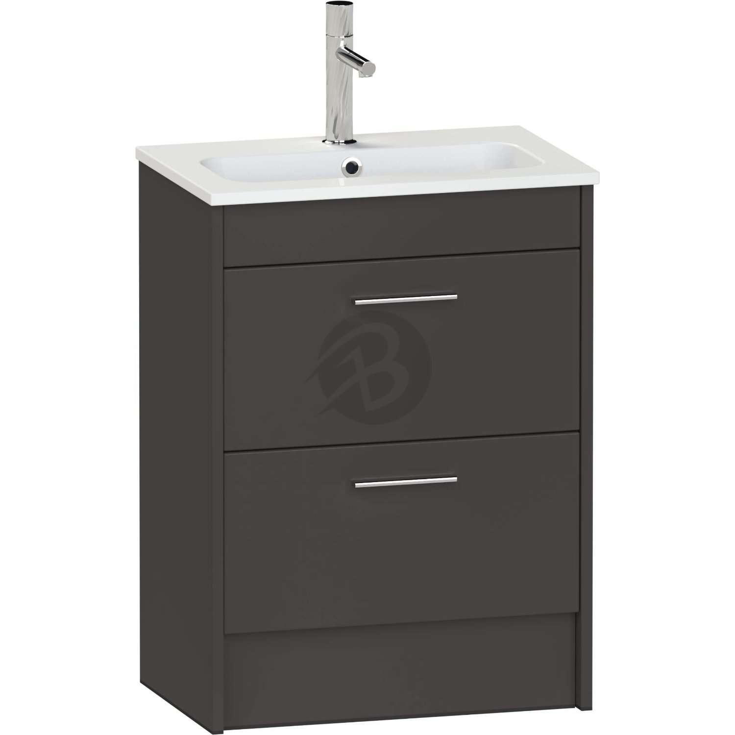 Calypso Brecon 2 Drawer Floor Standing Slim Vanity Unit With Chandler Ceramic White Basin – 600mm Wide – 1 TH - Graphite Grey