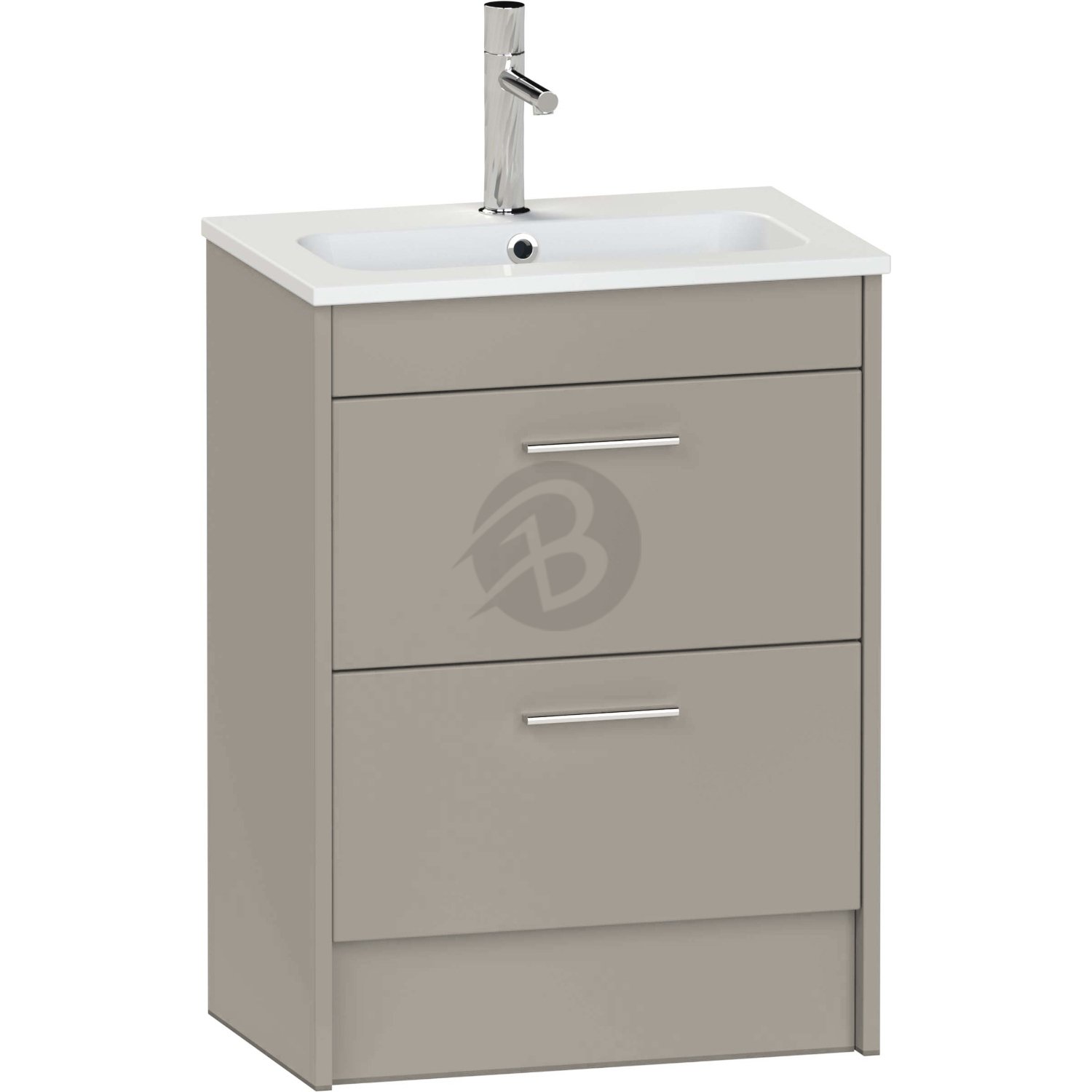 Calypso Brecon 2 Drawer Floor Standing Slim Vanity Unit With Chandler Ceramic White Basin – 600mm Wide – 1 TH - Basalt Mist