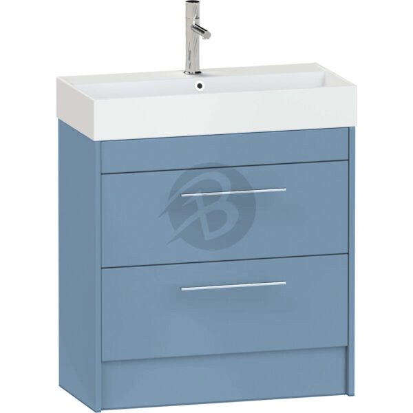 Calypso Brecon 2 Drawer Floor Standing Slim Vanity Unit With Memphis Ceramic White Basin – 600mm Wide – 1 TH - Dusky Blue