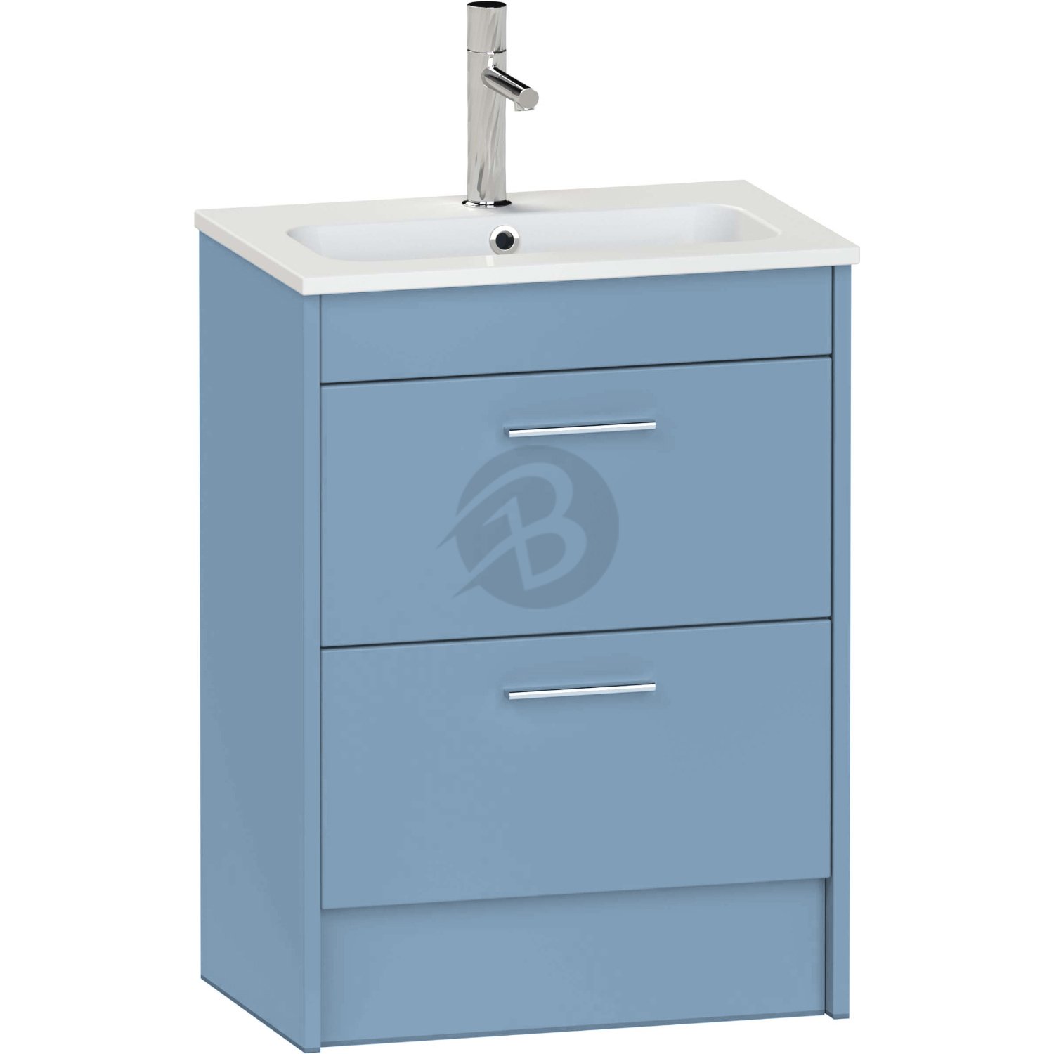 Calypso Brecon 2 Drawer Floor Standing Slim Vanity Unit With Chandler Ceramic White Basin – 600mm Wide – 1 TH - Dusky Blue