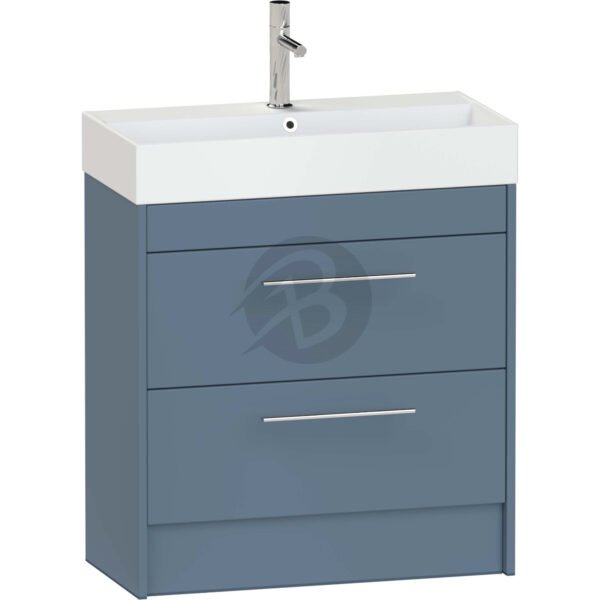 Calypso Brecon 2 Drawer Floor Standing Slim Vanity Unit With Memphis Ceramic White Basin – 600mm Wide – 1 TH - Dark Sapphire