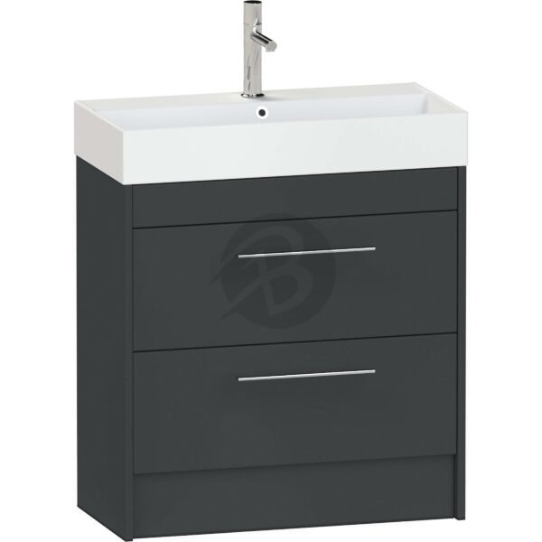 Calypso Brecon 2 Drawer Floor Standing Slim Vanity Unit With Memphis Ceramic White Basin – 600mm Wide – 1 TH - Soft Graphite