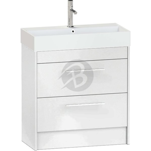 Calypso Brecon 2 Drawer Floor Standing Slim Vanity Unit With Memphis Ceramic White Basin – 600mm Wide – 1 TH - High Gloss White