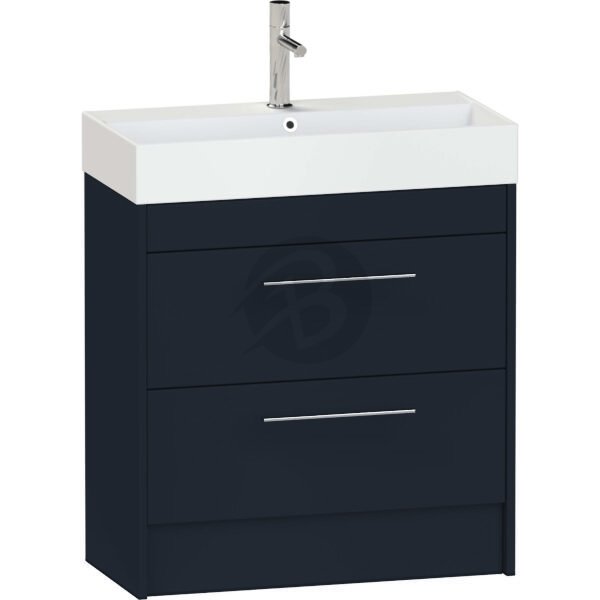 Calypso Brecon 2 Drawer Floor Standing Slim Vanity Unit With Memphis Ceramic White Basin – 600mm Wide – 1 TH - Marine Blue