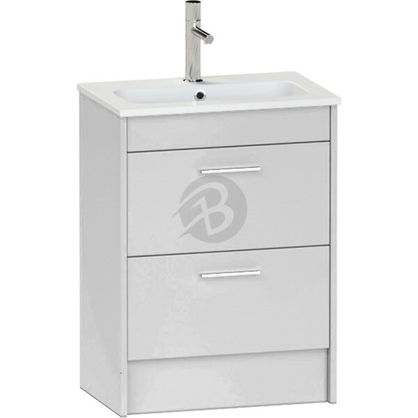 Calypso Brecon 2 Drawer Floor Standing Slim Vanity Unit With Idro Cast White Basin – 600mm Wide – 1 TH - Pebble