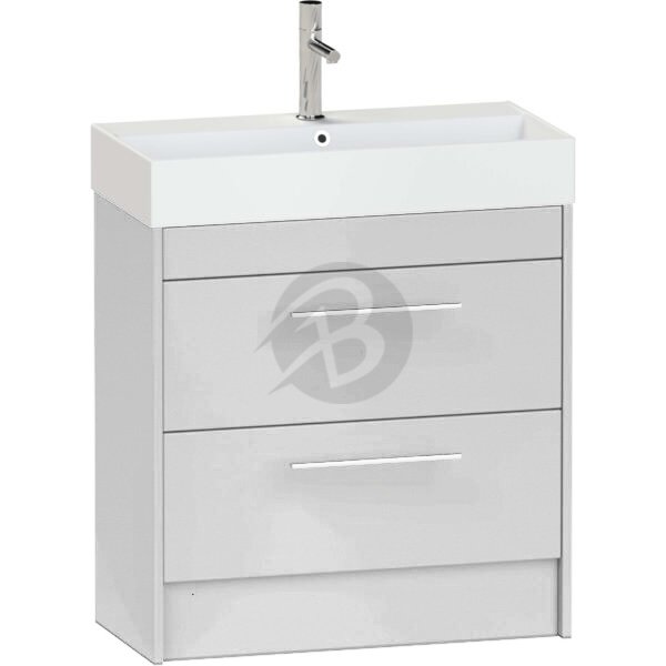 Calypso Brecon 2 Drawer Floor Standing Slim Vanity Unit With Memphis Ceramic White Basin – 600mm Wide – 1 TH - Pebble