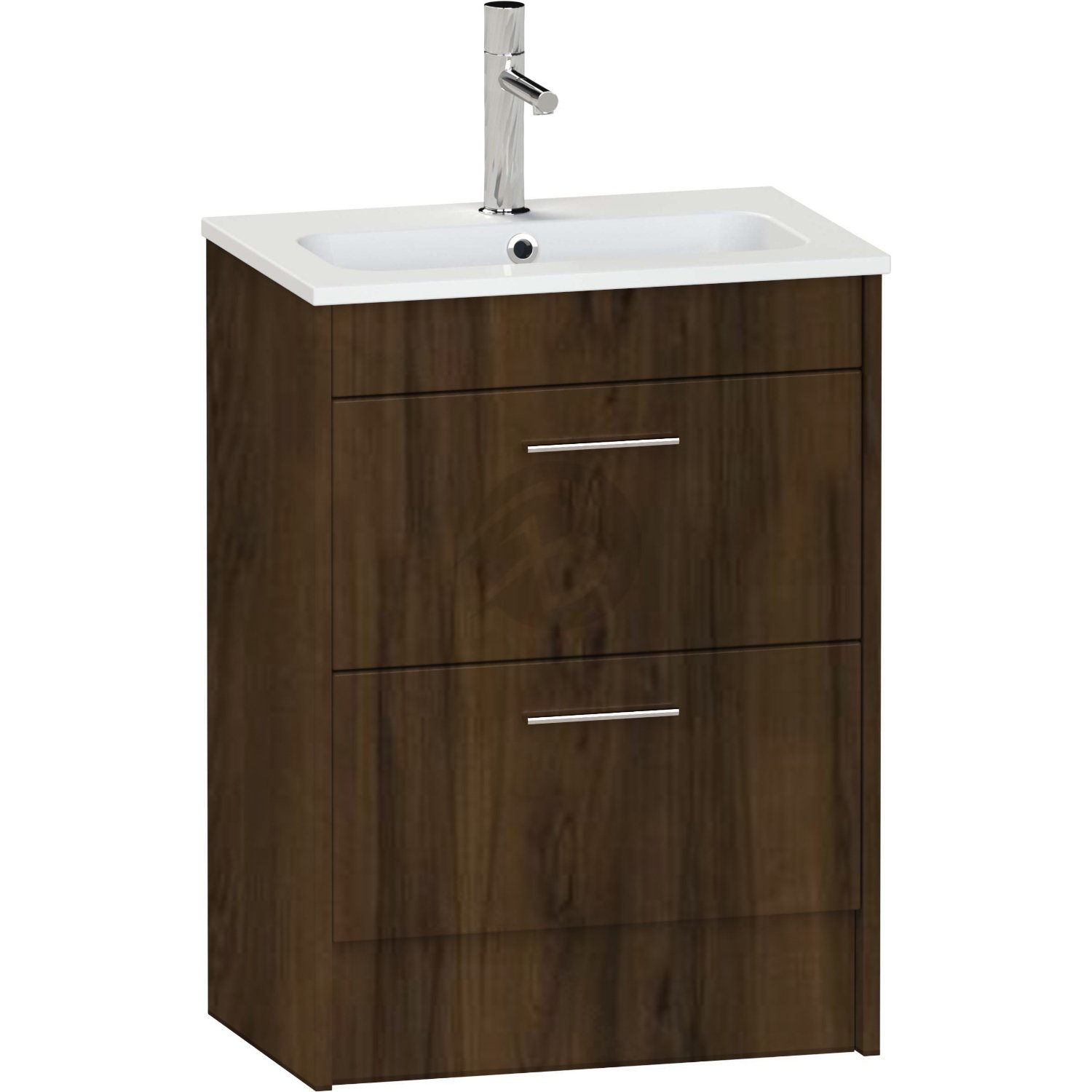 Calypso Brecon 2 Drawer Floor Standing Slim Vanity Unit With Chandler Ceramic White Basin – 600mm Wide – 1 TH - Persian Walnut