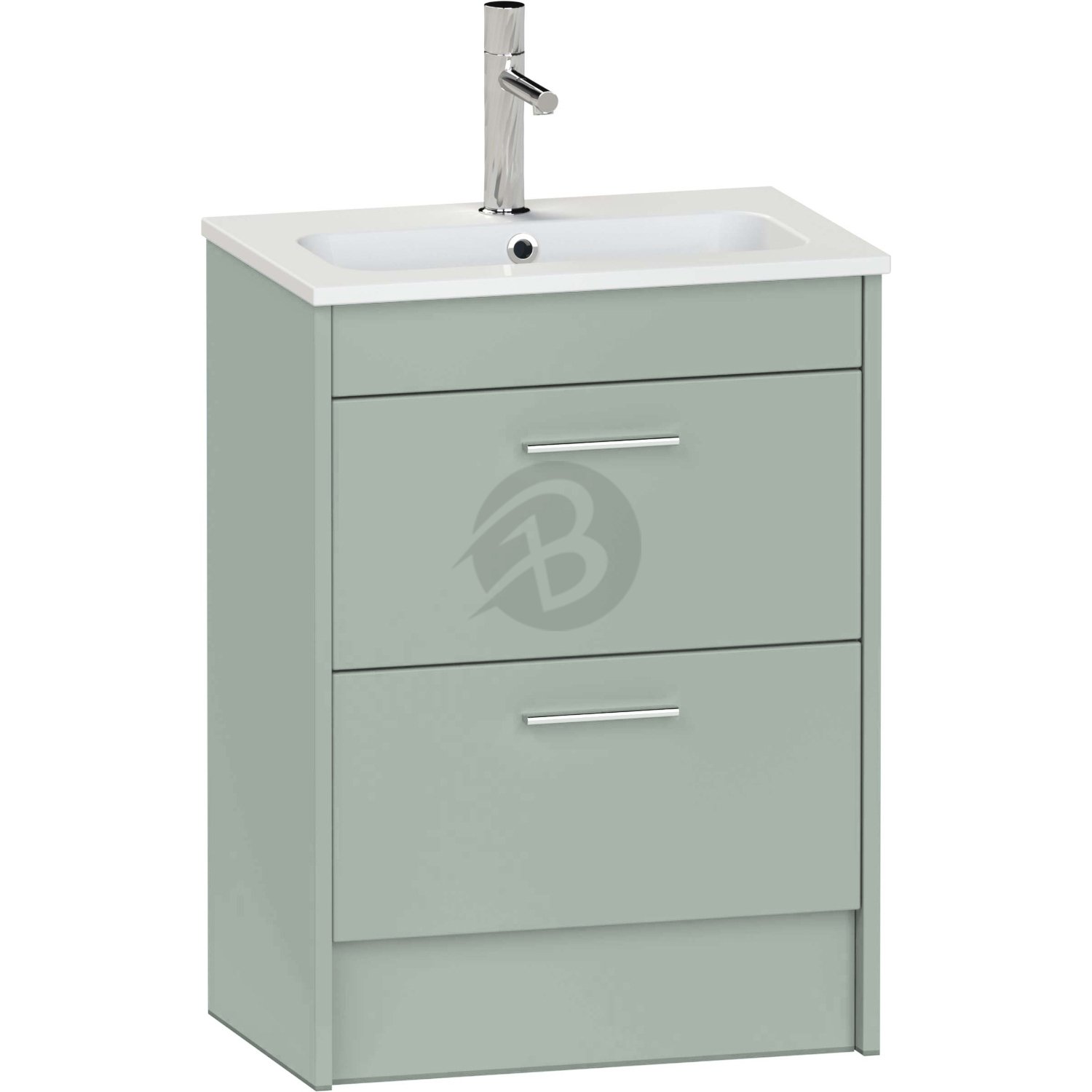 Calypso Brecon 2 Drawer Floor Standing Slim Vanity Unit With Chandler Ceramic White Basin – 600mm Wide – 1 TH - Soft Green