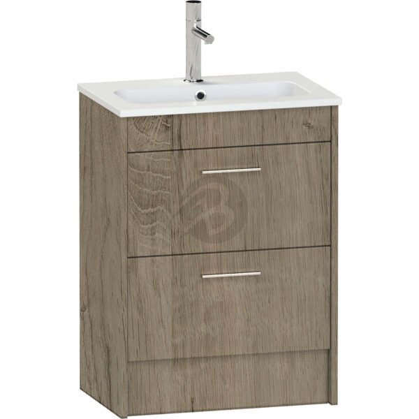 Calypso Brecon 2 Drawer Floor Standing Slim Vanity Unit With Idro Cast White Basin – 600mm Wide – 1 TH - Shorewood