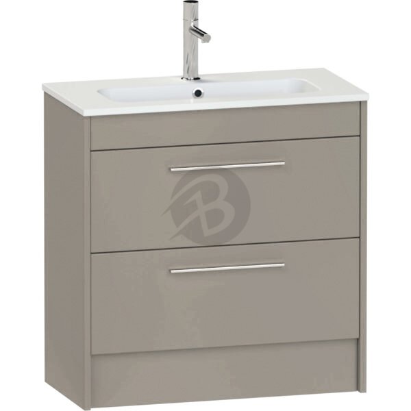 Calypso Brecon 2 Drawer Floor Standing Slim Vanity Unit With Idro Cast White Basin – 800mm Wide – 1 TH - Basalt Mist