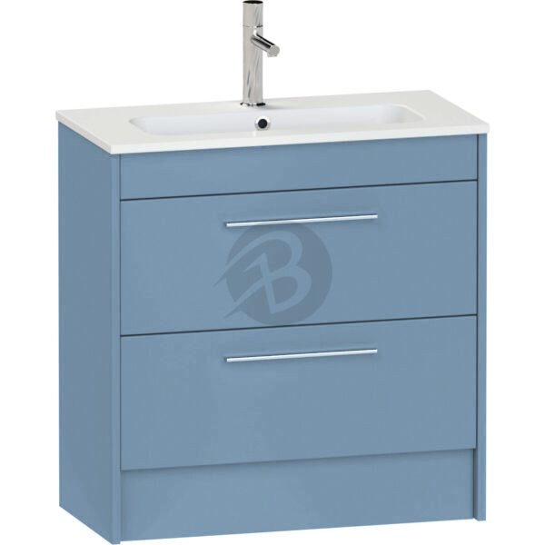 Calypso Brecon 2 Drawer Floor Standing Slim Vanity Unit With Idro Cast White Basin – 800mm Wide – 1 TH - Dusky Blue